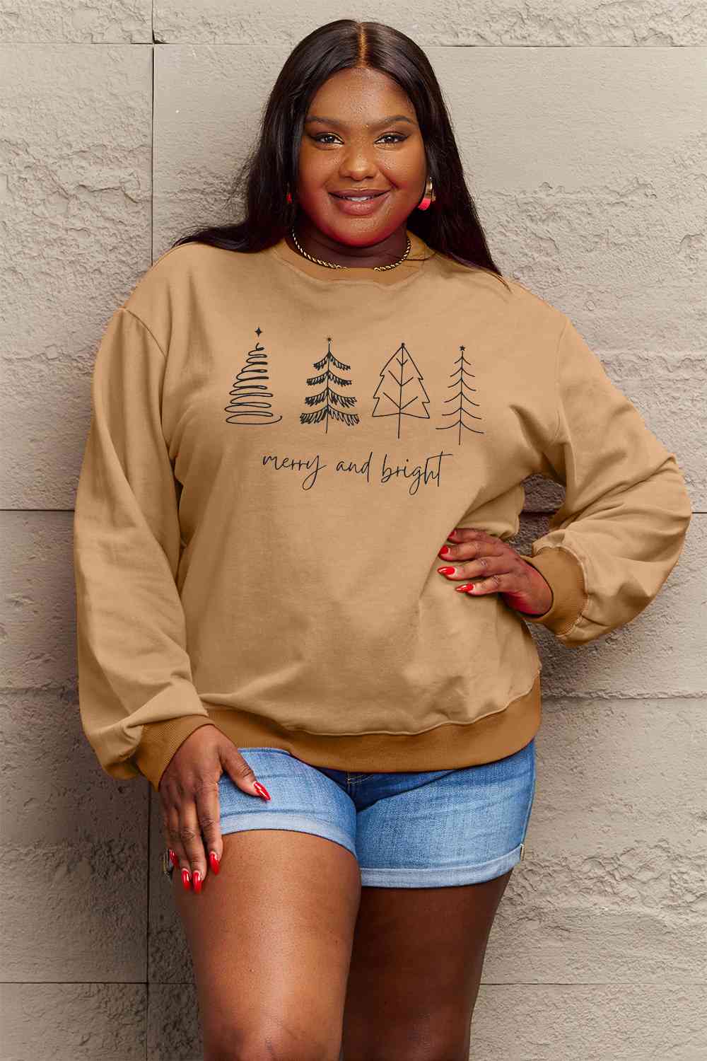 Simply Love Full Size MERRY AND BRIGHT Graphic Sweatshirt king-general-store-5710.myshopify.com