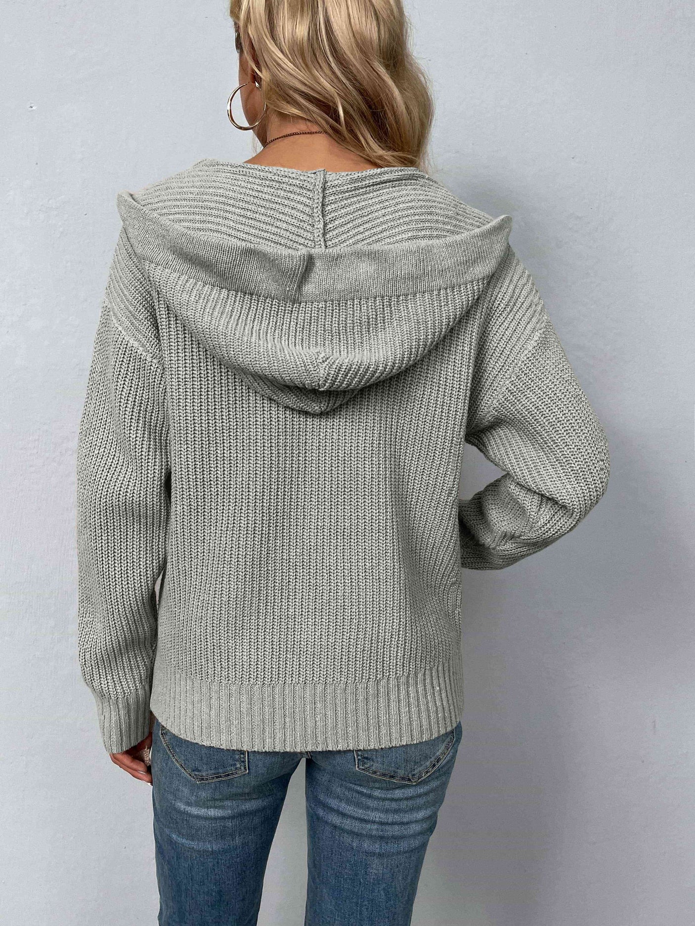 Zip-Up Drawstring Detail Hooded Cardigan king-general-store-5710.myshopify.com