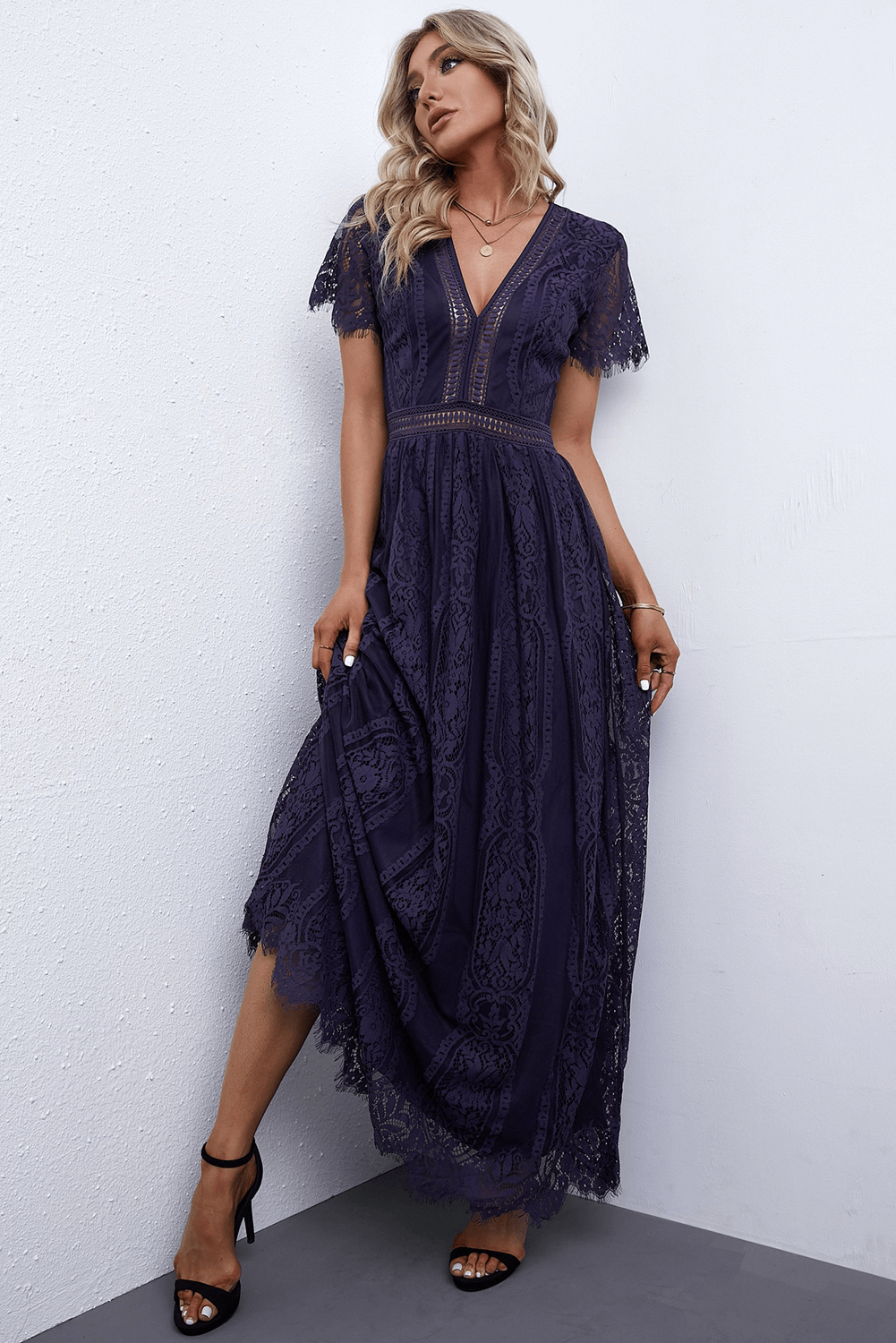 Scalloped Trim Lace Plunge Dress king-general-store-5710.myshopify.com