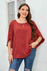 Plus Size Round Neck Frill Trim Blouse king-general-store-5710.myshopify.com