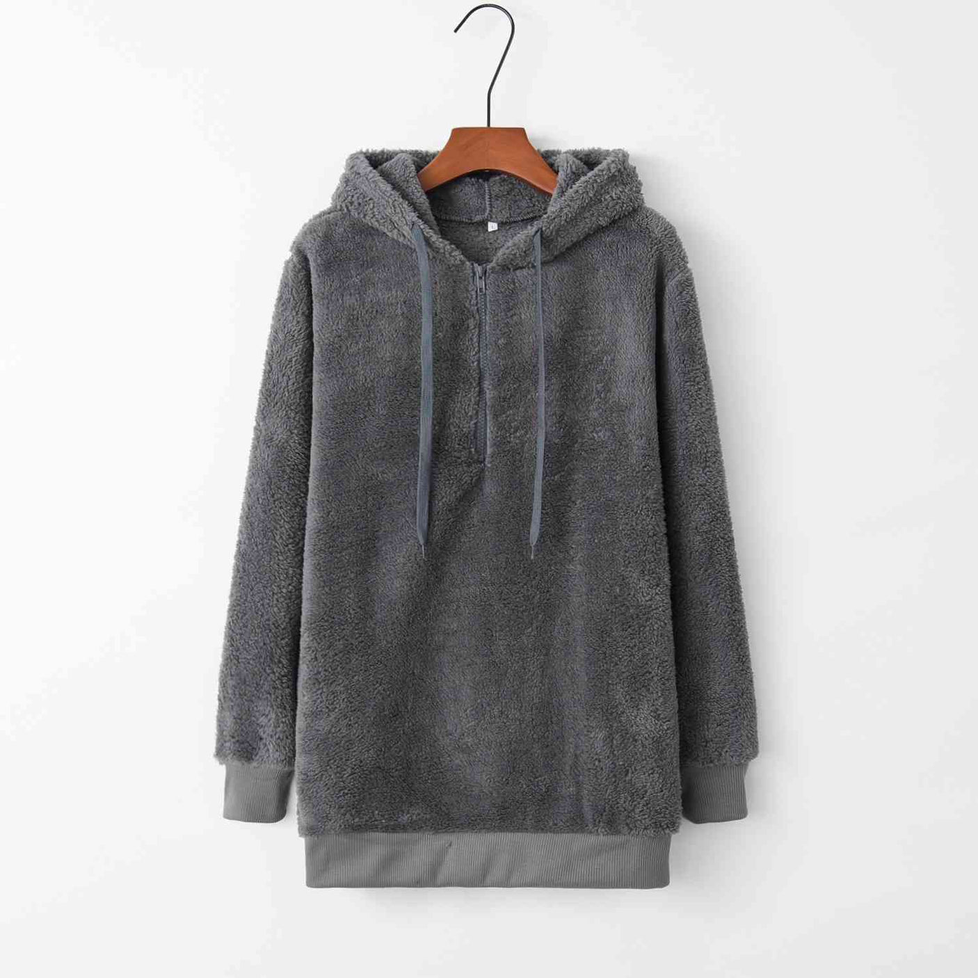 Quarter-Zip Drawstring Teddy Hoodie king-general-store-5710.myshopify.com