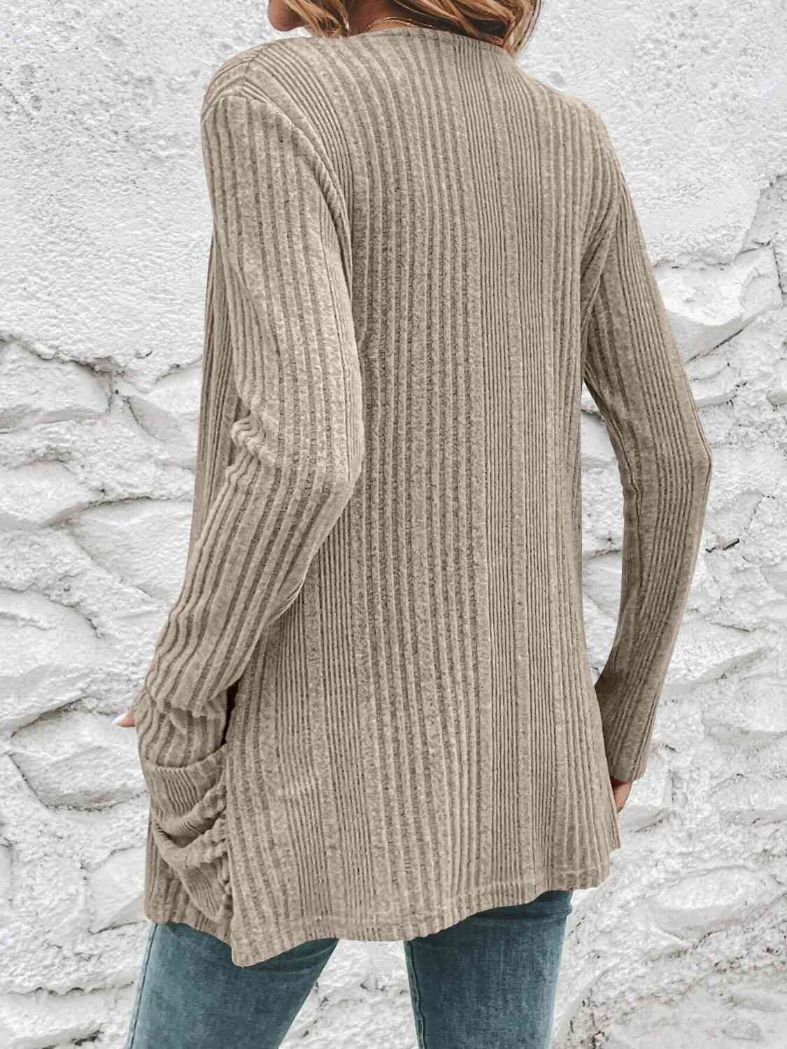 Ribbed Open Front Cardigan with Pockets king-general-store-5710.myshopify.com