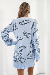 Dinosaur Pattern V-Neck Sweater Dress king-general-store-5710.myshopify.com