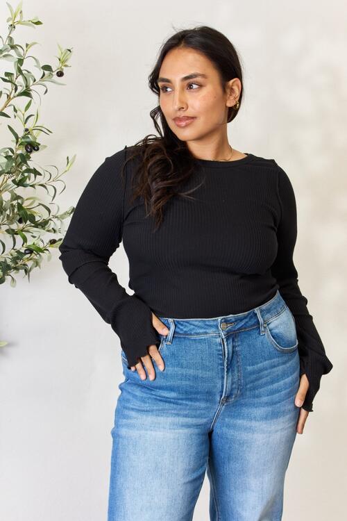 Culture Code Full Size Ribbed Round Neck Long Sleeve Top king-general-store-5710.myshopify.com