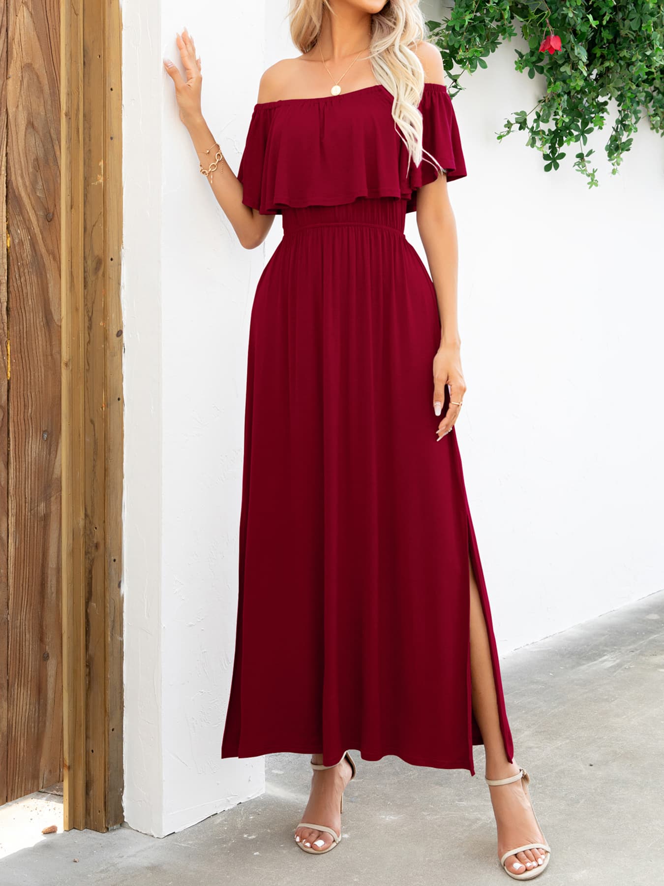 Off-Shoulder Slit Maxi Dress king-general-store-5710.myshopify.com