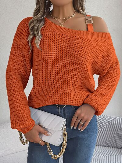 Asymmetrical Neck Long Sleeve Sweater king-general-store-5710.myshopify.com