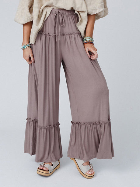 Wide Leg Ruffle Trim Pants king-general-store-5710.myshopify.com