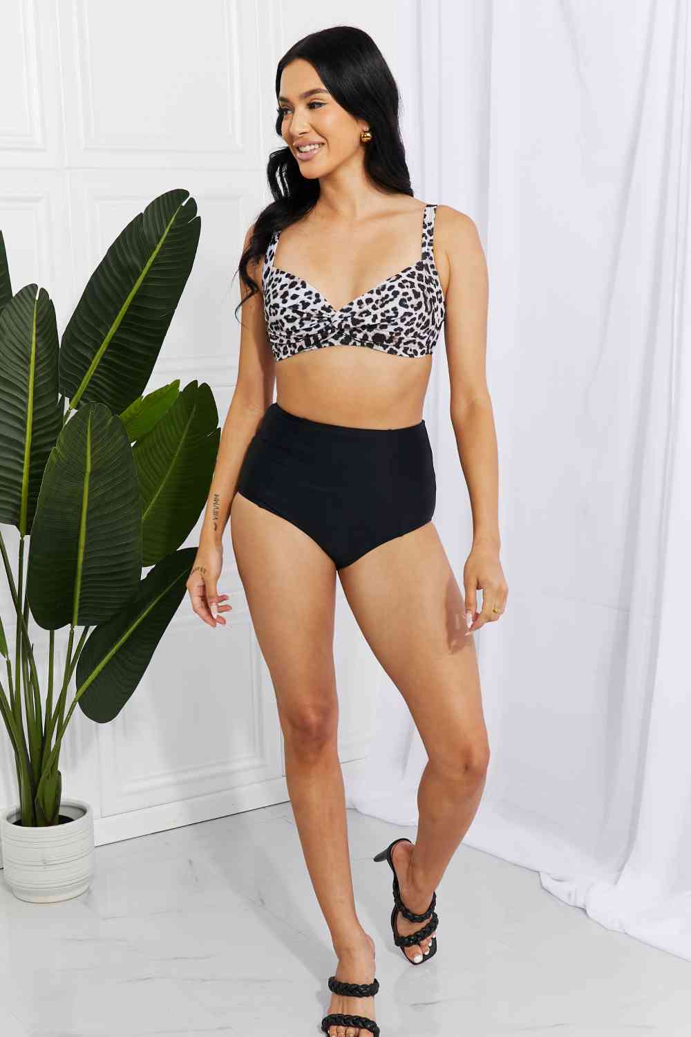 Marina West Swim Take A Dip Twist High-Rise Bikini in Leopard king-general-store-5710.myshopify.com