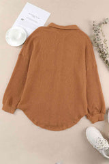 Waffle-Knit Button Up Long Sleeve Shirt with Pocket king-general-store-5710.myshopify.com