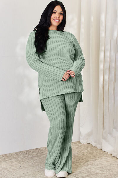 Basic Bae Full Size Ribbed High-Low Top and Wide Leg Pants Set king-general-store-5710.myshopify.com