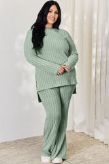 Basic Bae Full Size Ribbed High-Low Top and Wide Leg Pants Set king-general-store-5710.myshopify.com