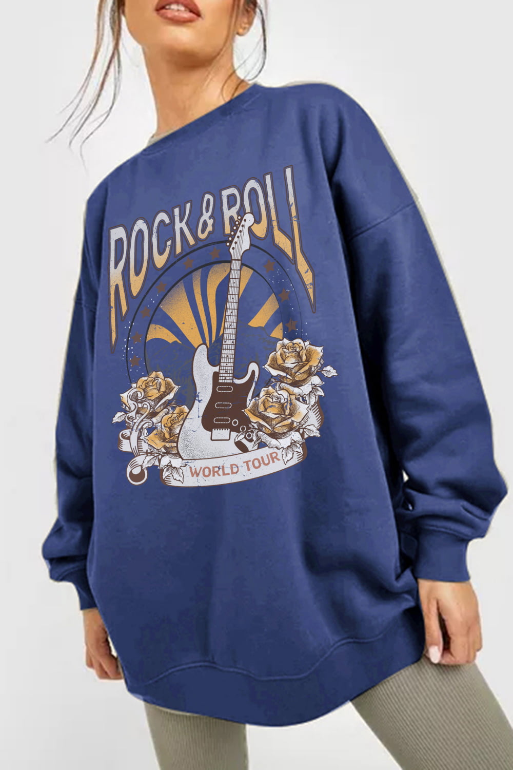 Simply Love Full Size ROCK & ROLL WORLD TOUR Graphic Sweatshirt king-general-store-5710.myshopify.com