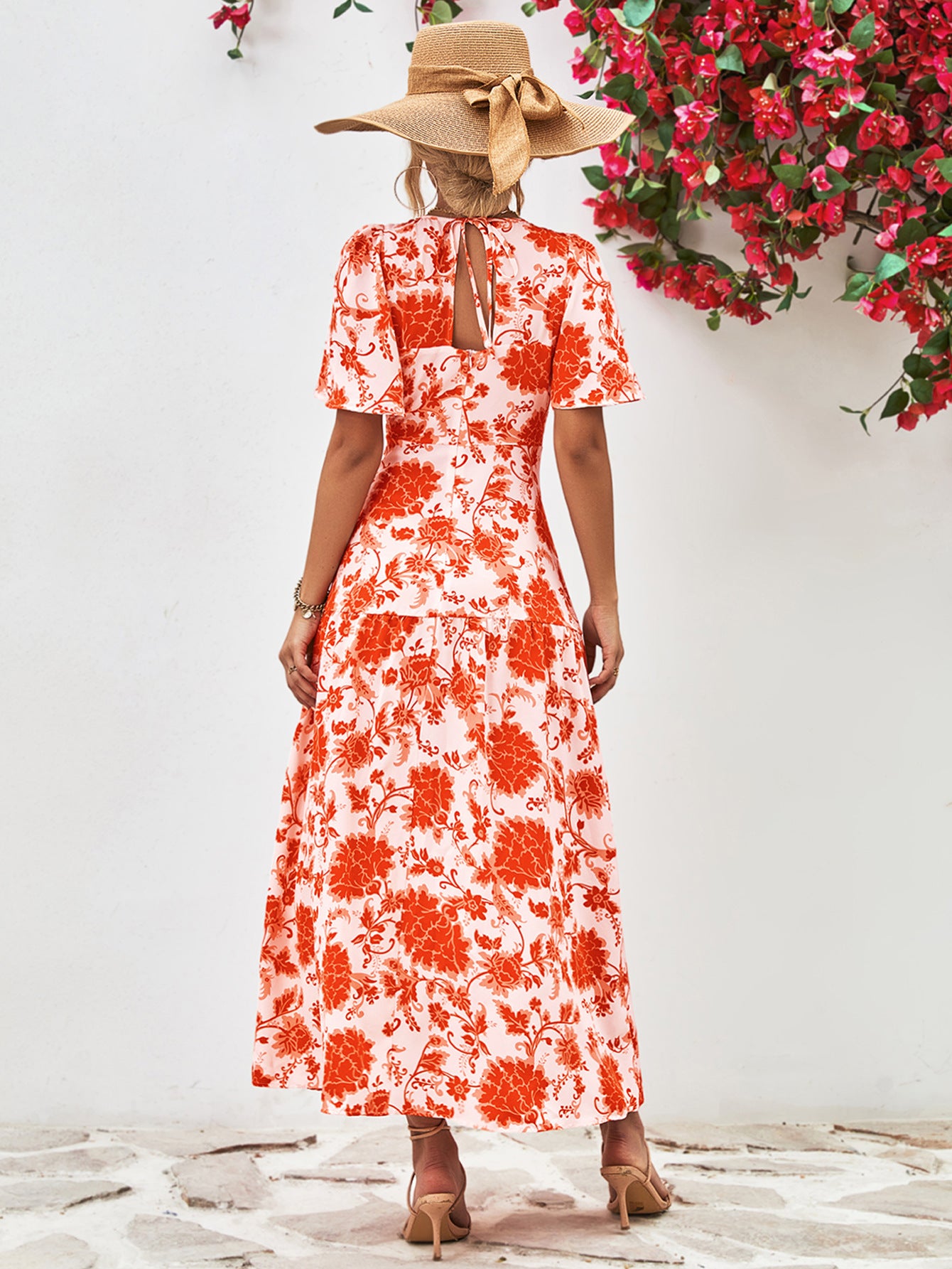 Floral Round Neck Tied Open Back Dress king-general-store-5710.myshopify.com