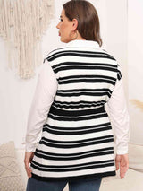 Plus Size Striped Colared Neck Tied Front Sweater Vest king-general-store-5710.myshopify.com