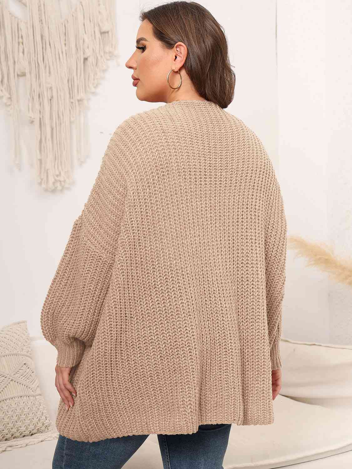 Plus Size Open Front Dropped Shoulder Knit Cardigan king-general-store-5710.myshopify.com