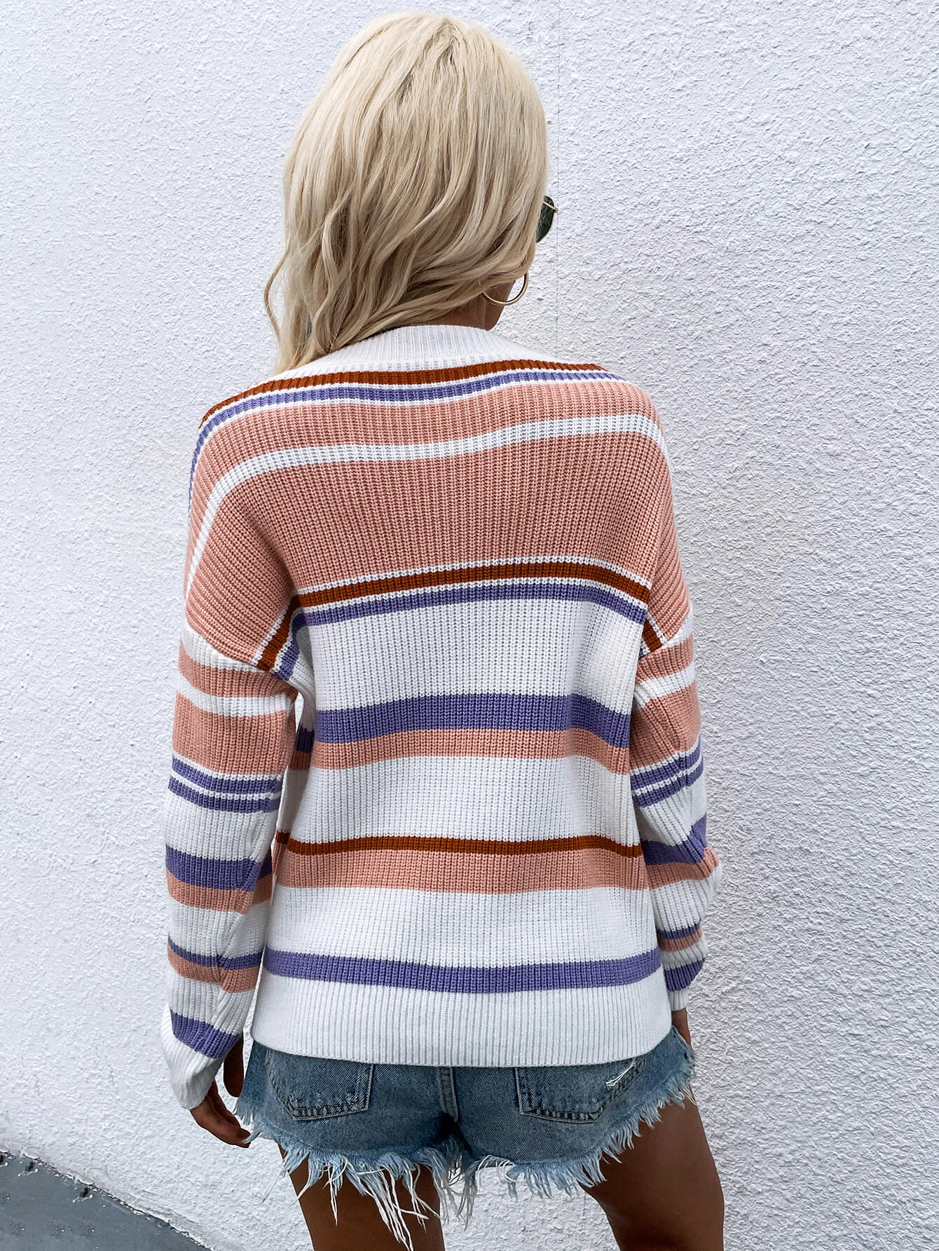 Striped Drop Shoulder Round Neck Pullover Sweater king-general-store-5710.myshopify.com