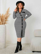 Plus Size Houndstooth Long Sleeve Slit Dress king-general-store-5710.myshopify.com