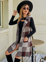 Plaid Lapel Collar Sleeveless Cardigan king-general-store-5710.myshopify.com