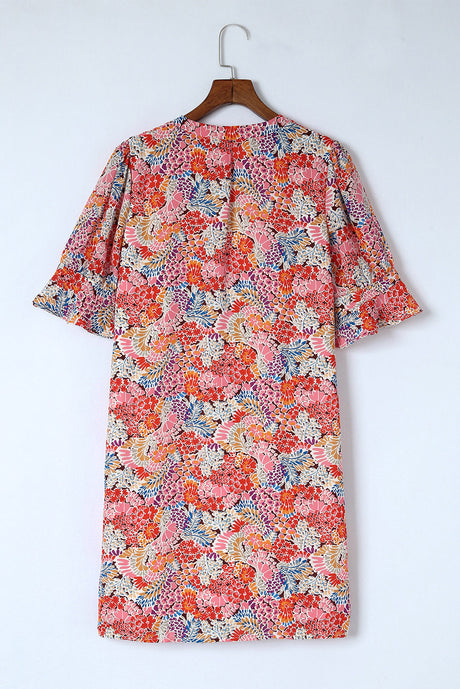 Floral Notched Neck Flounce Sleeve Shift Dress king-general-store-5710.myshopify.com