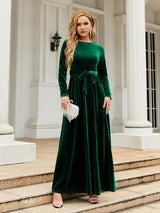 Tie Front Round Neck Long Sleeve Maxi Dress king-general-store-5710.myshopify.com