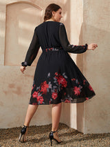 Plus Size Floral Surplice Neck Tie Waist Dress king-general-store-5710.myshopify.com