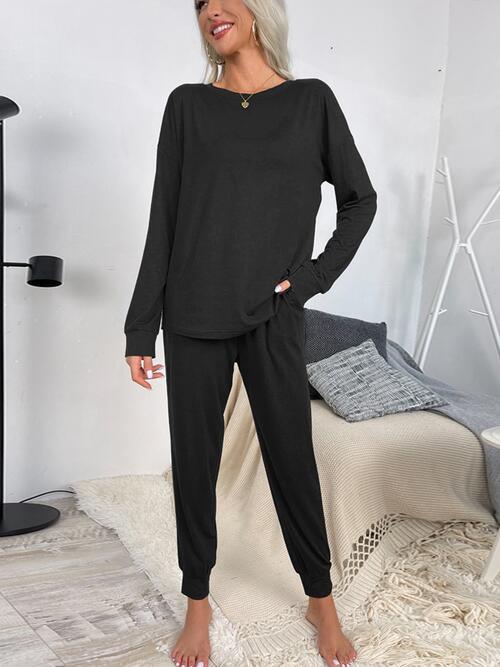 Round Neck Top and Drawstring Pants Lounge Set king-general-store-5710.myshopify.com