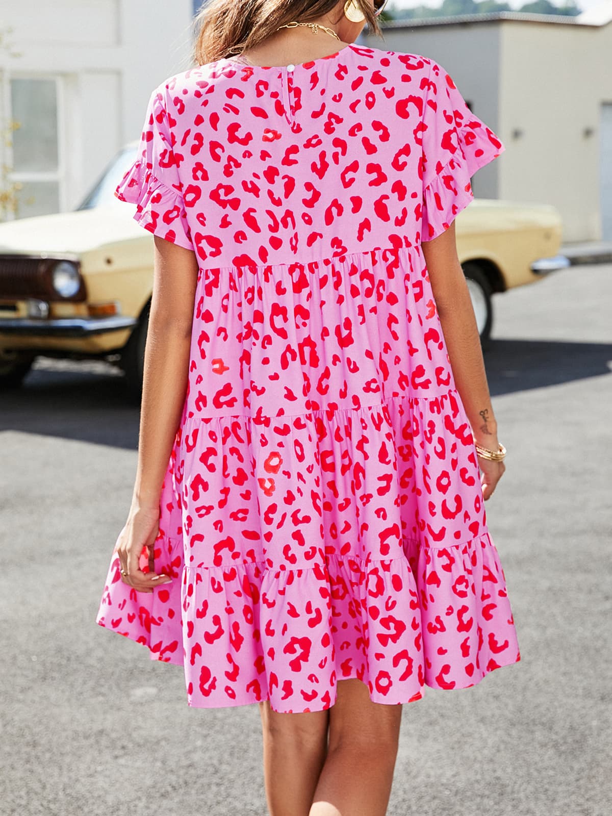 Leopard Short Flounce Sleeve Tiered Dress king-general-store-5710.myshopify.com