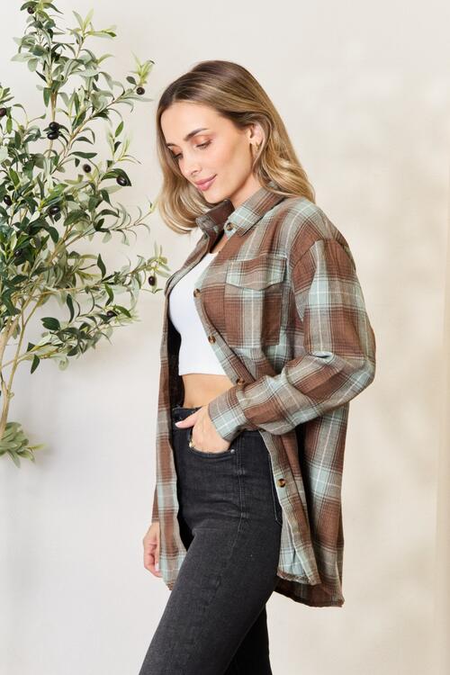 Double Take Plaid Dropped Shoulder Shirt king-general-store-5710.myshopify.com