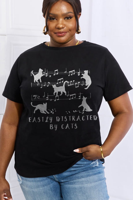 Simply Love Full Size EASILY DISTRACTED BY CATS Graphic Cotton Tee king-general-store-5710.myshopify.com