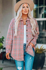 Plaid Curved Hem Dropped Shoulder Longline Shirt Jacket king-general-store-5710.myshopify.com