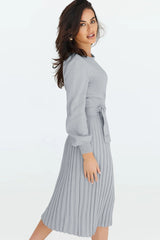 Round Neck Long Sleeve Pleated Sweater Dress king-general-store-5710.myshopify.com