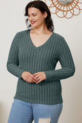 Basic Bae Full Size Ribbed V-Neck Long Sleeve T-Shirt king-general-store-5710.myshopify.com