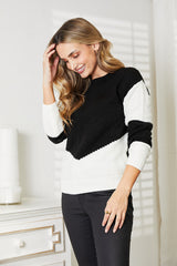 Double Take Two-Tone Openwork Rib-Knit Sweater king-general-store-5710.myshopify.com