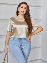 Plus Size Short Sleeve Tie Back Blouse king-general-store-5710.myshopify.com