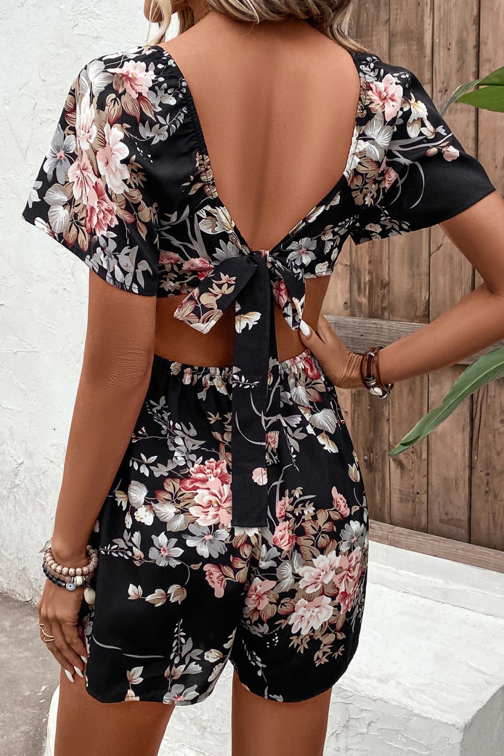 Floral Cutout Tie Back Romper king-general-store-5710.myshopify.com