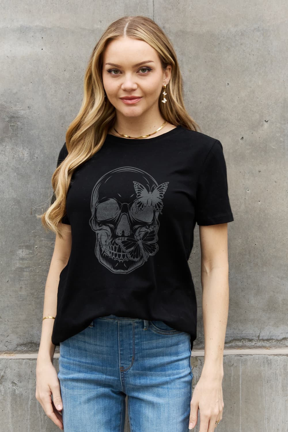 Simply Love Simply Love Skull Butterfly Graphic Cotton T-Shirt king-general-store-5710.myshopify.com