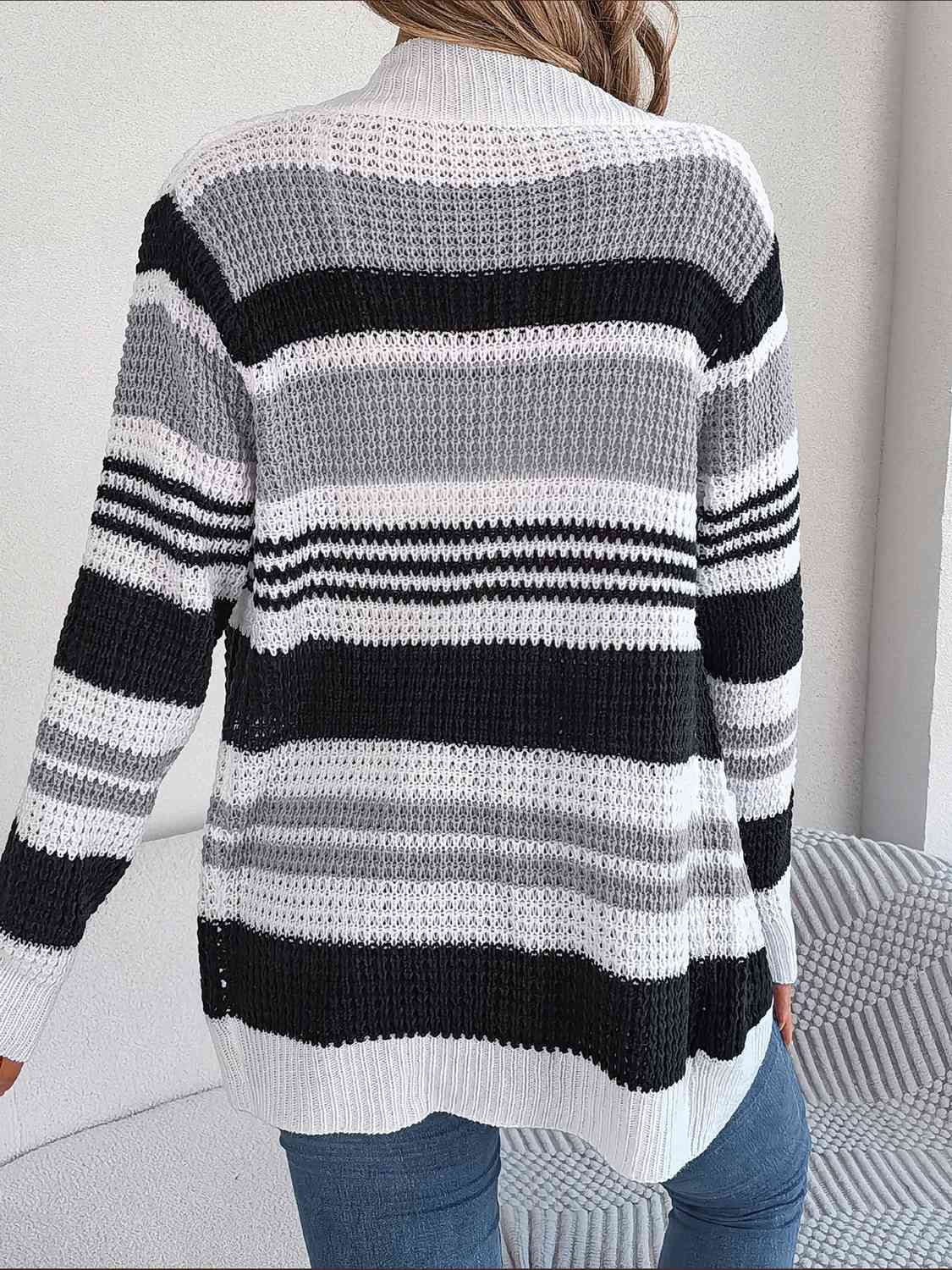 Striped Open Front Long Sleeve Cardigan king-general-store-5710.myshopify.com