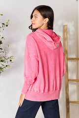 Zenana Half Snap Long Sleeve Hoodie with Pockets king-general-store-5710.myshopify.com