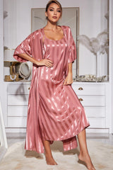 Striped Flounce Sleeve Open Front Robe and Cami Dress Set king-general-store-5710.myshopify.com