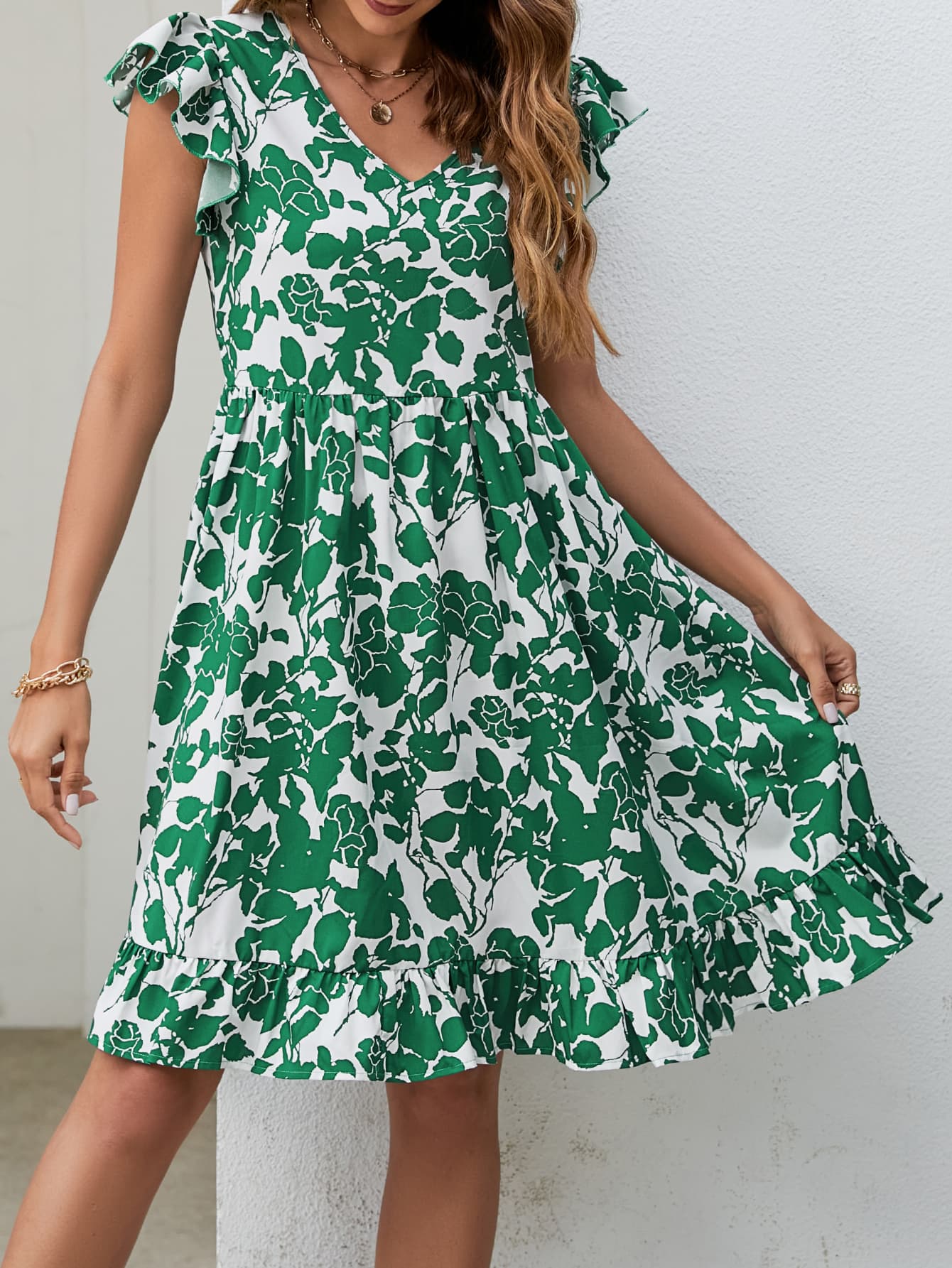 Floral V-Neck Flutter Sleeve Dress king-general-store-5710.myshopify.com