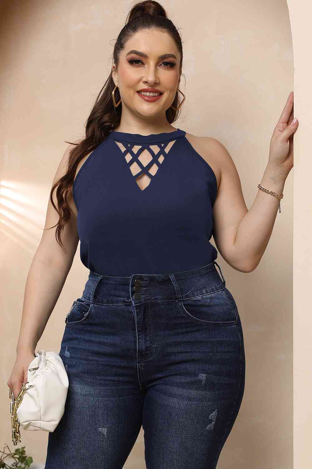 Plus Size Halter Neck Cutout Sleeveless Dress king-general-store-5710.myshopify.com