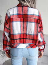 Plaid Collared Neck Drop Shoulder Jacket king-general-store-5710.myshopify.com