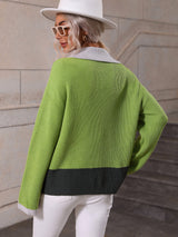 Double Take Color Block Half-Zip Dropped Shoulder Knit Pullover king-general-store-5710.myshopify.com