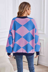 Geometric Lantern Sleeve Cardigan with Pockets king-general-store-5710.myshopify.com