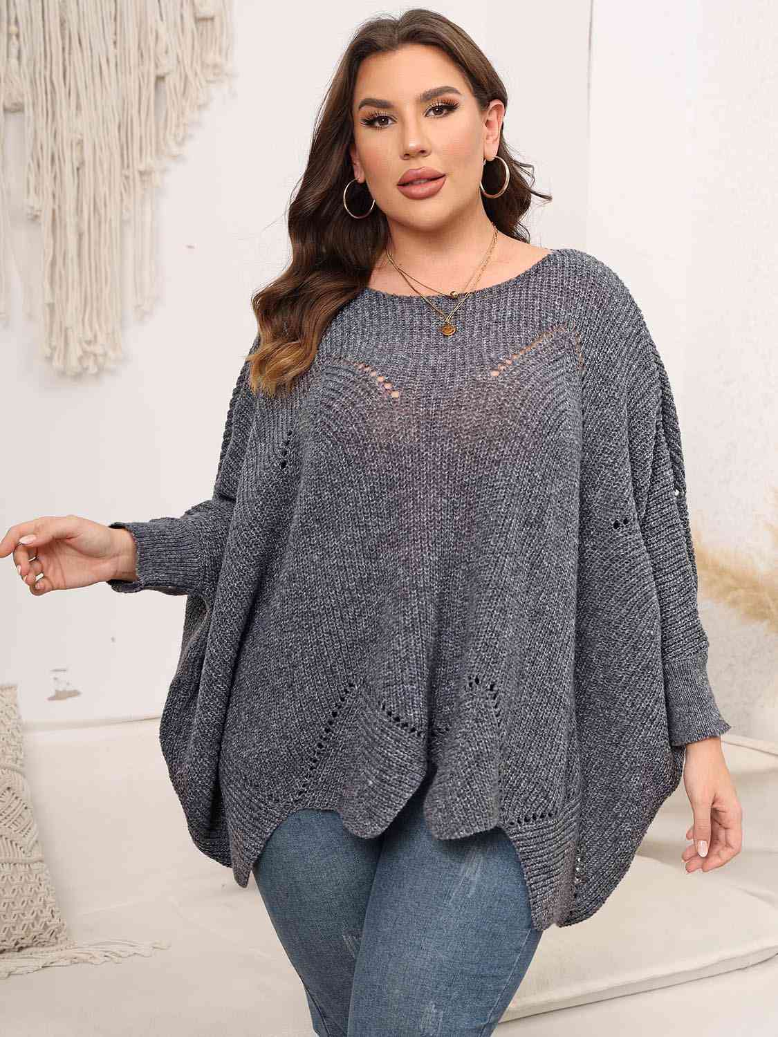 Plus Size Round Neck Batwing Sleeve Sweater king-general-store-5710.myshopify.com