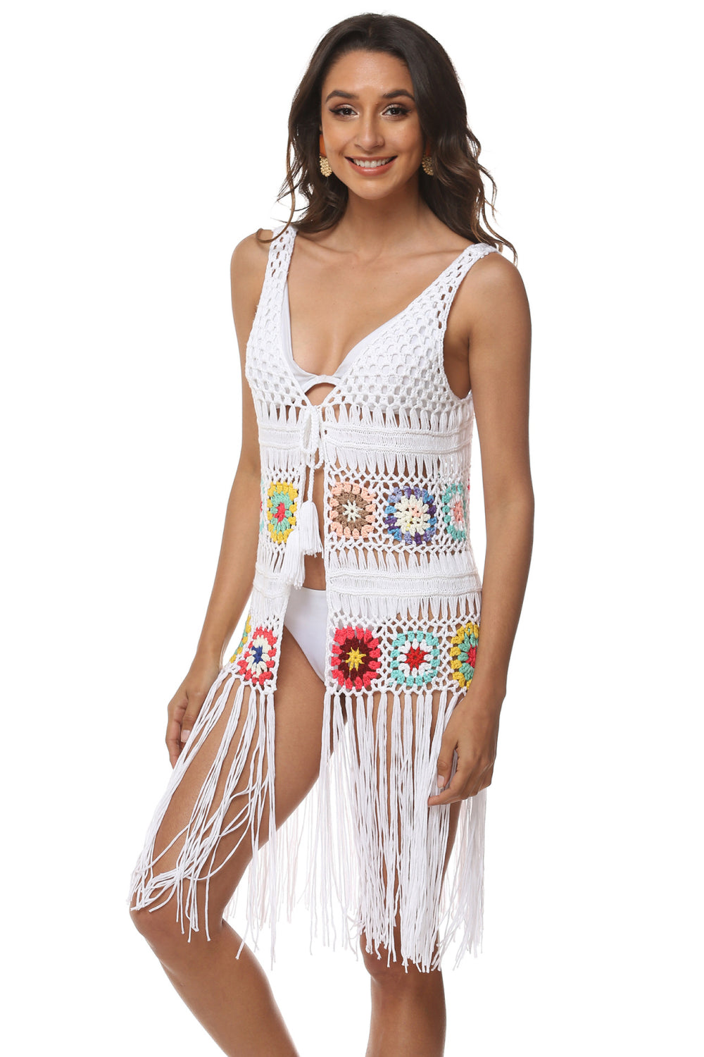 Openwork Fringe Detail Embroidery Sleeveless Cover-Up king-general-store-5710.myshopify.com