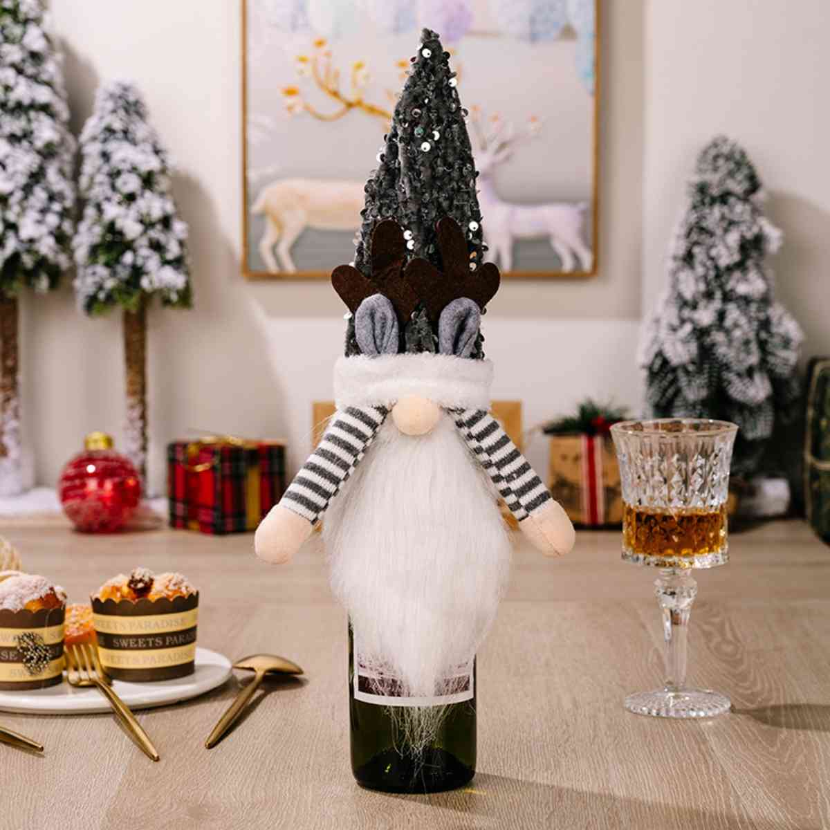 Sequin Pointed Hat Faceless Gnome Wine Bottle Cover king-general-store-5710.myshopify.com