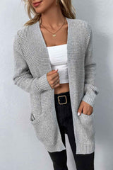 Rib-Knit Open Front Pocketed Cardigan king-general-store-5710.myshopify.com