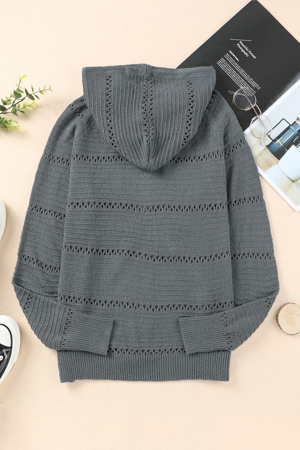 Zip-Up Raglan Sleeve Openwork Hooded Cardigan king-general-store-5710.myshopify.com