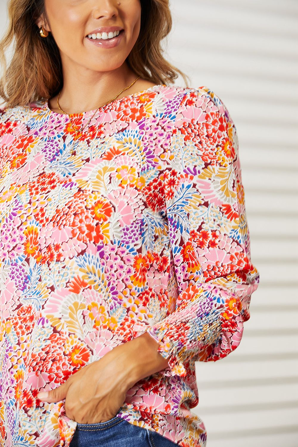 Double Take Floral Print Long Puff Sleeve Blouse king-general-store-5710.myshopify.com